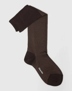 Long socks with herringbone pattern - Herringbone Wool Long Socks