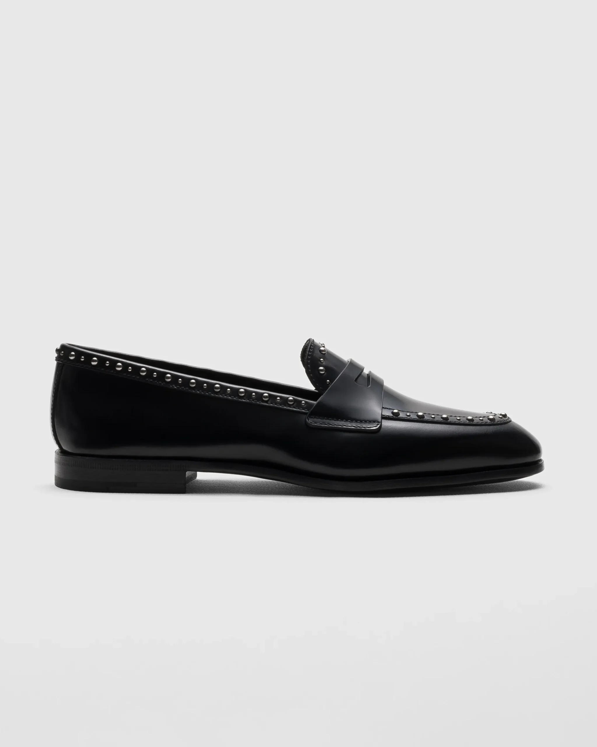 Onyx Met. - Polished Fumé Leather Loafer with Studs