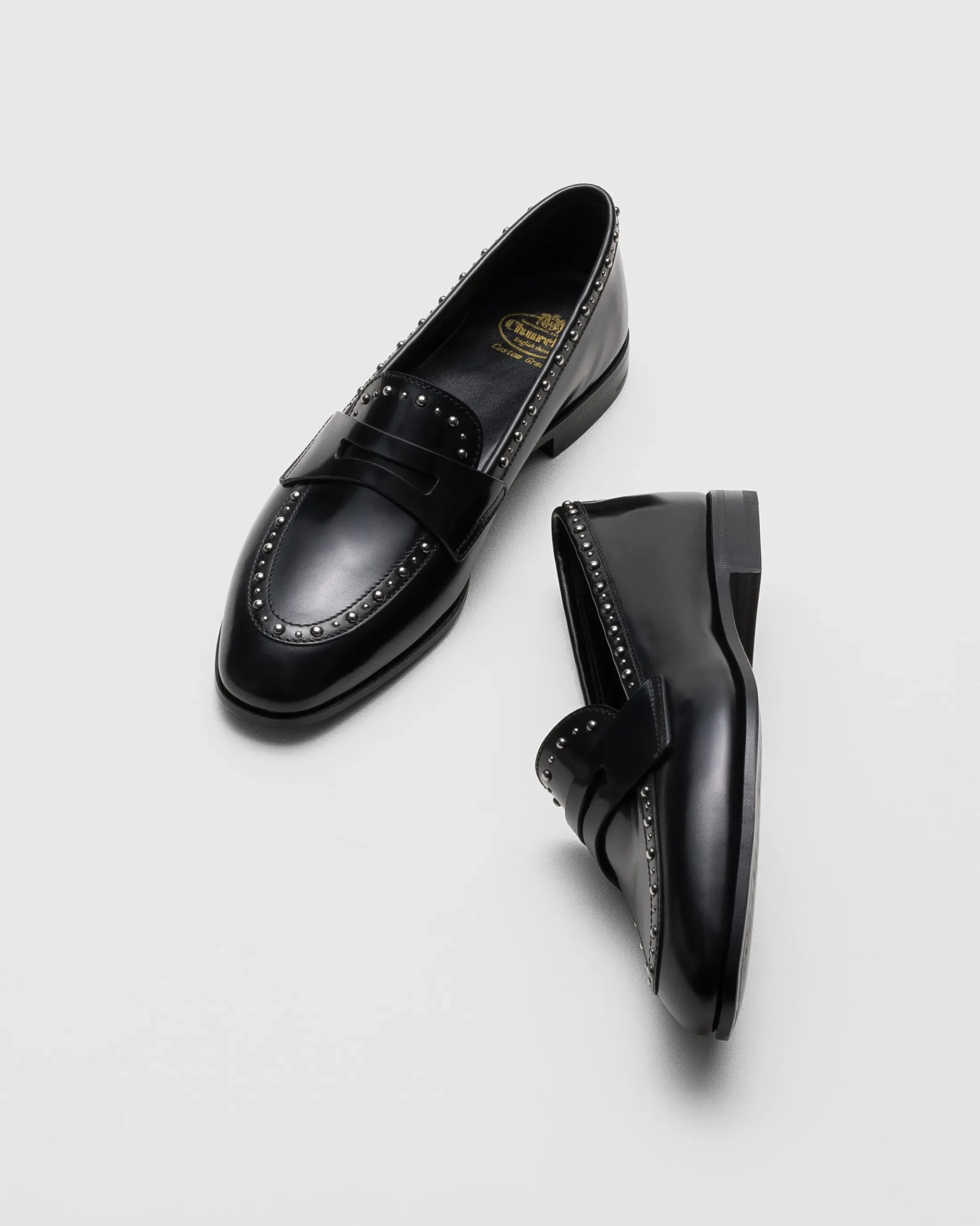 Onyx Met. - Polished Fumé Leather Loafer with Studs