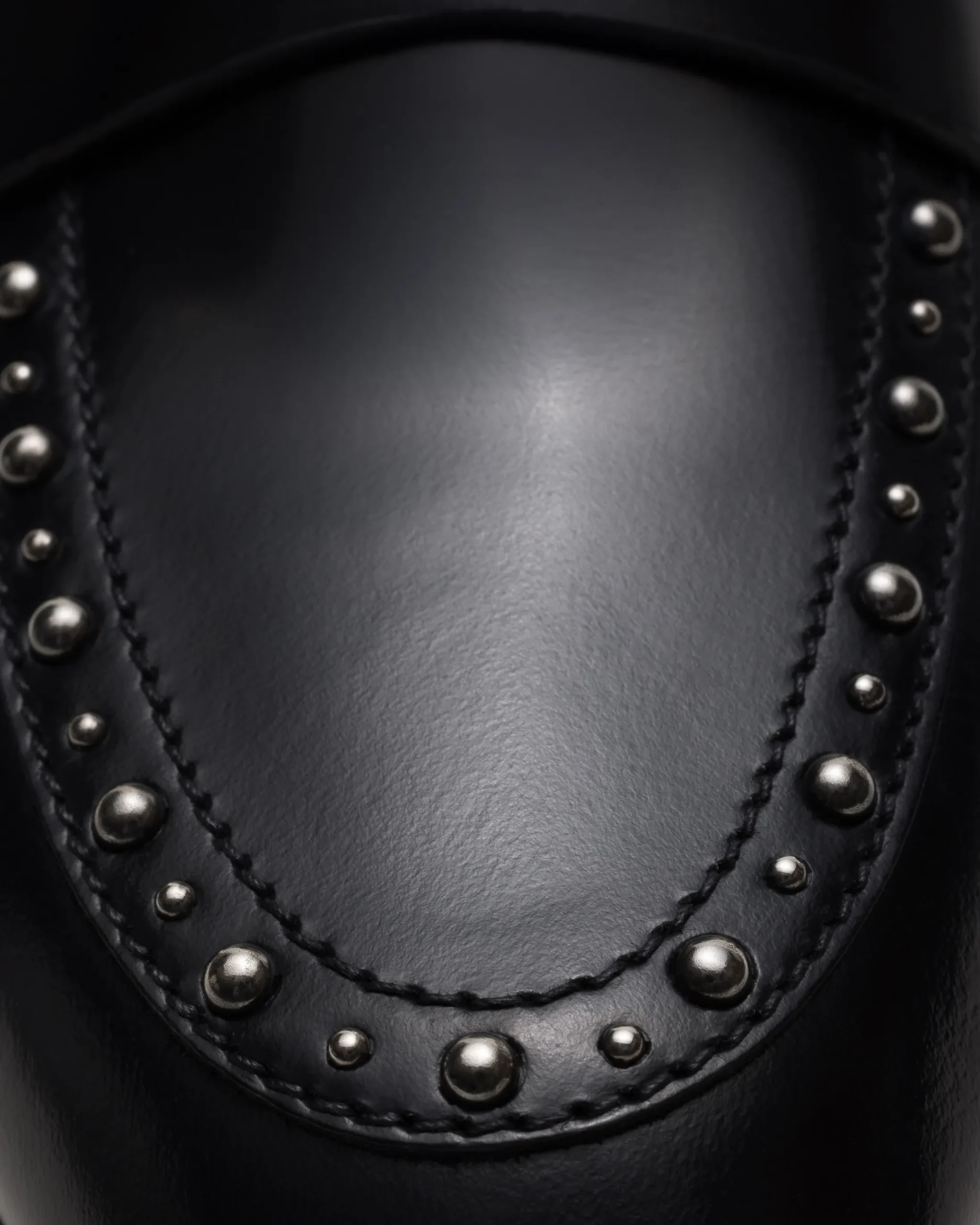 Onyx Met. - Polished Fumé Leather Loafer with Studs