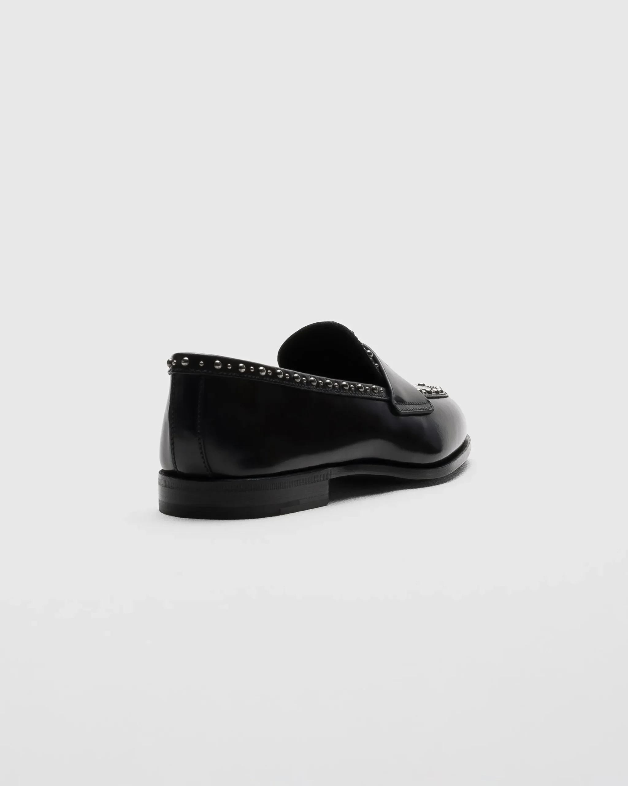 Onyx Met. - Polished Fumé Leather Loafer with Studs