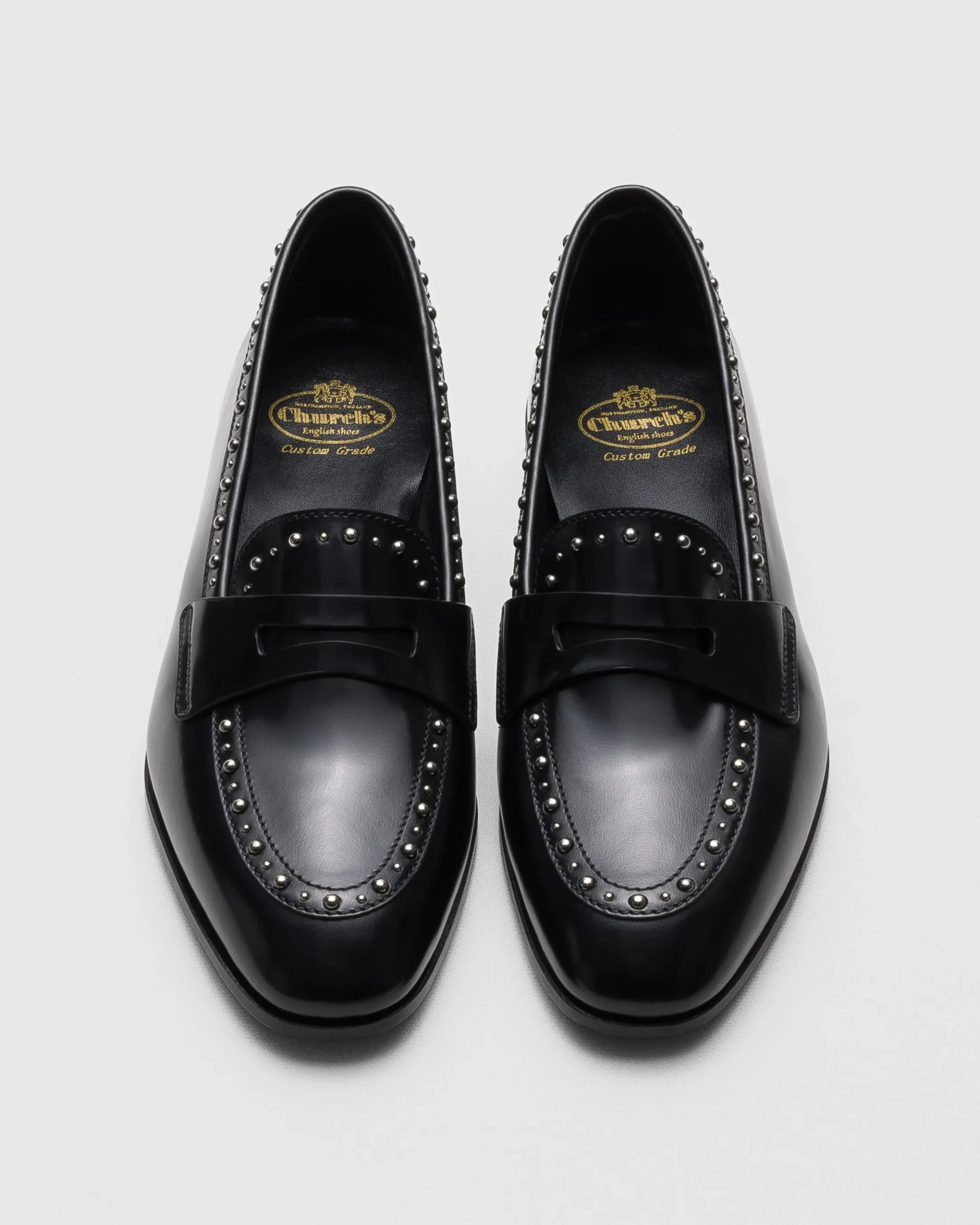 Onyx Met. - Polished Fumé Leather Loafer with Studs