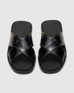 Oriyah Met - Leather Crisscross Sandal with Studs