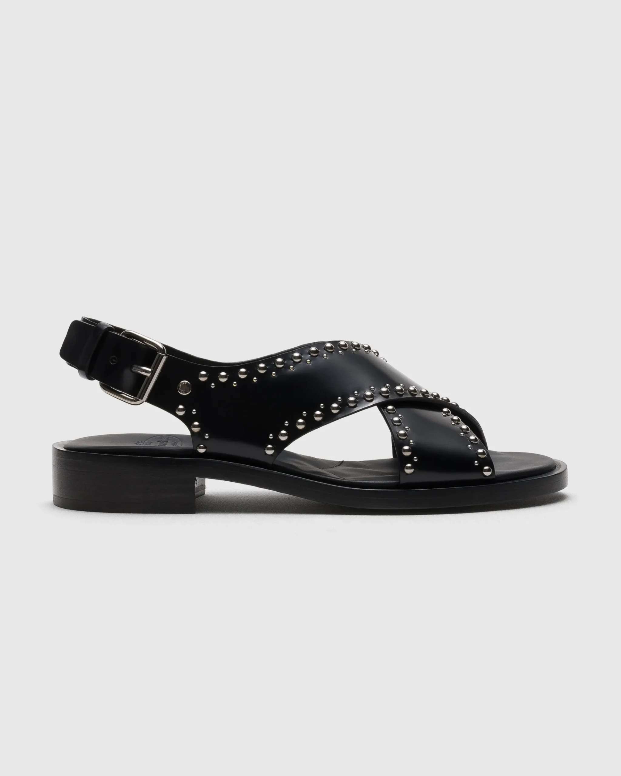 Remi - Polished Fumé Leather Sandal with Studs