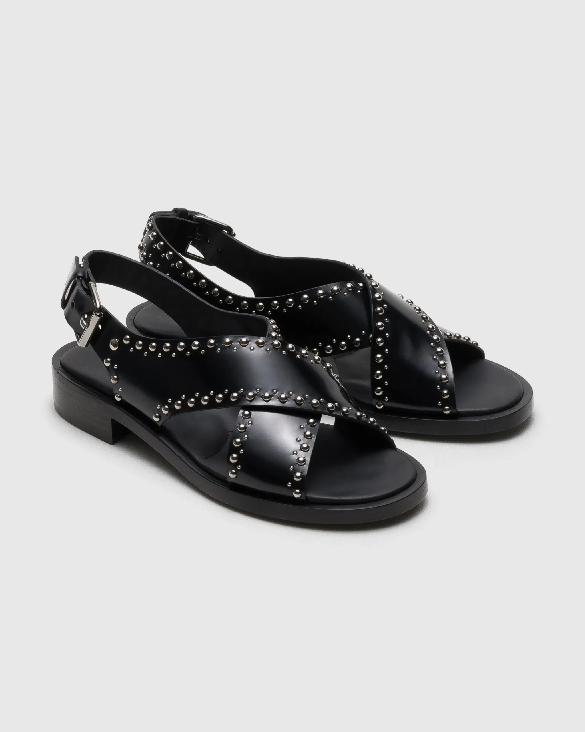 Remi - Polished Fumé Leather Sandal with Studs