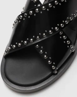 Remi - Polished Fumé Leather Sandal with Studs