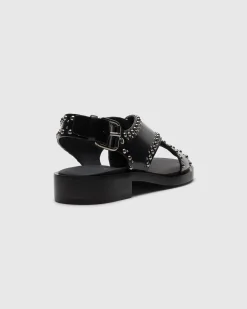 Remi - Polished Fumé Leather Sandal with Studs