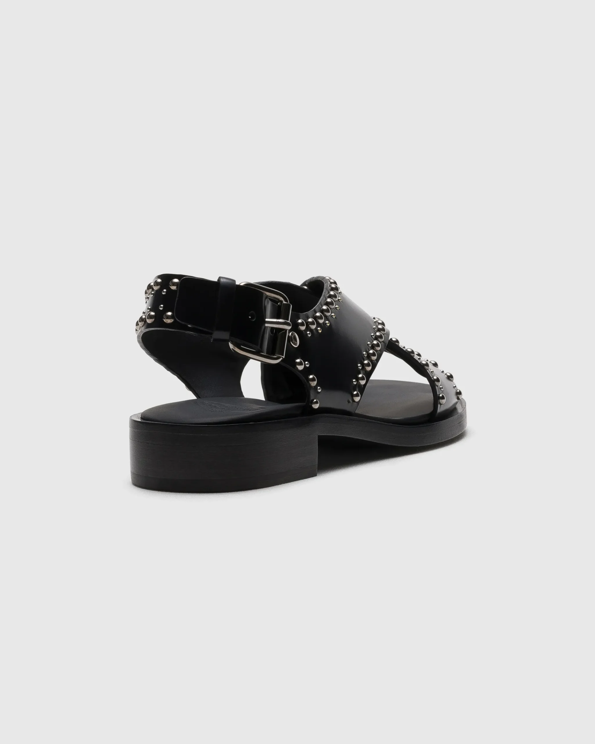 Remi - Polished Fumé Leather Sandal with Studs