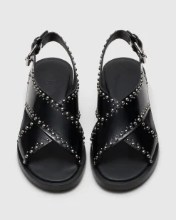 Remi - Polished Fumé Leather Sandal with Studs