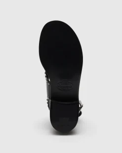 Remi - Polished Fumé Leather Sandal with Studs