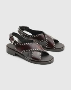 Remi - Polished Fumé Leather Sandal with Studs