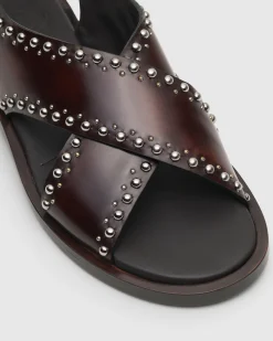 Remi - Polished Fumé Leather Sandal with Studs