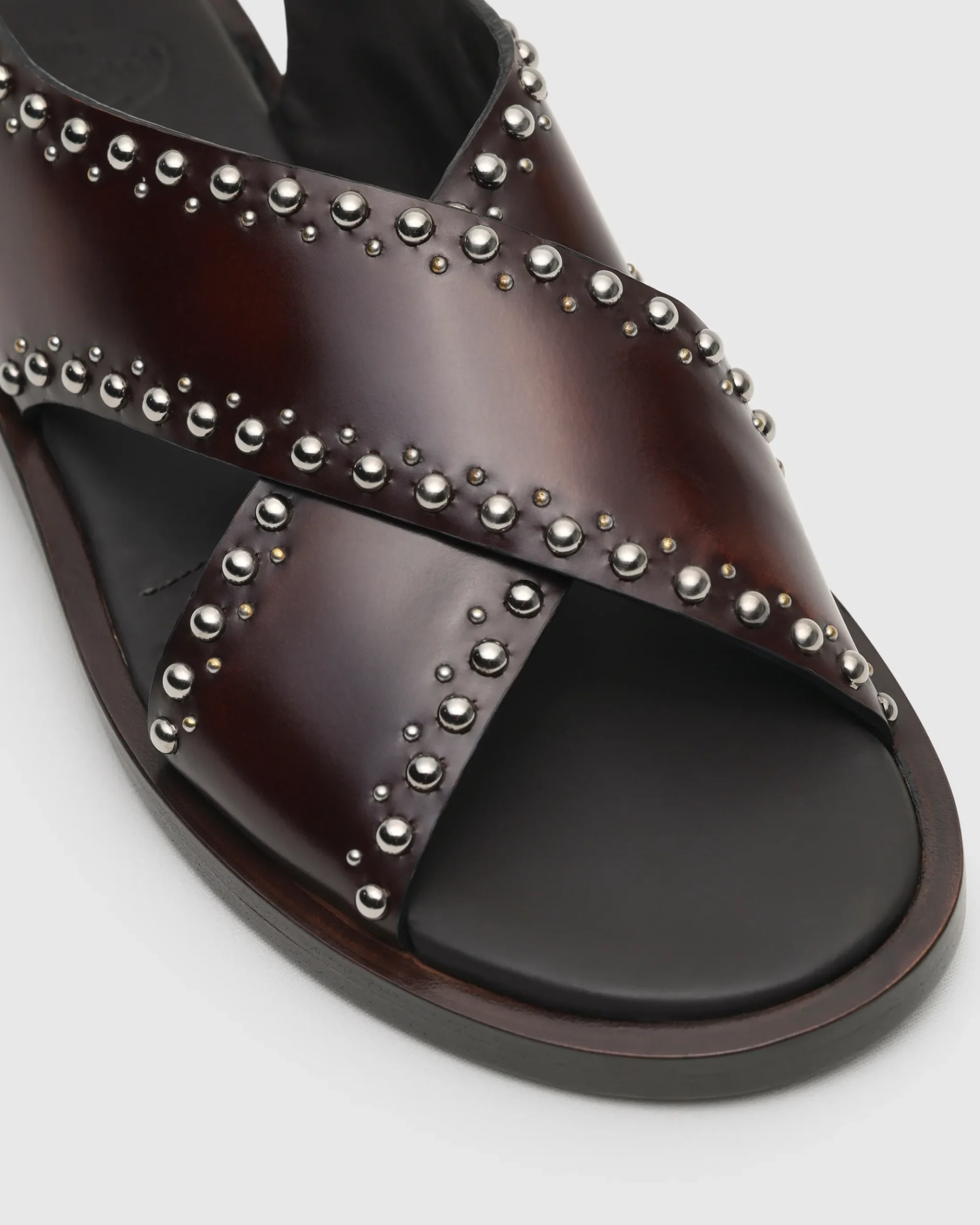 Remi - Polished Fumé Leather Sandal with Studs