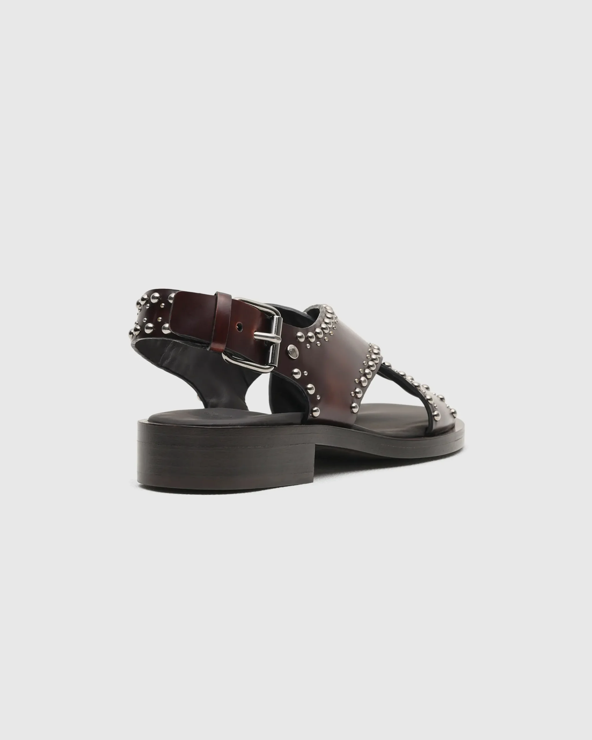 Remi - Polished Fumé Leather Sandal with Studs