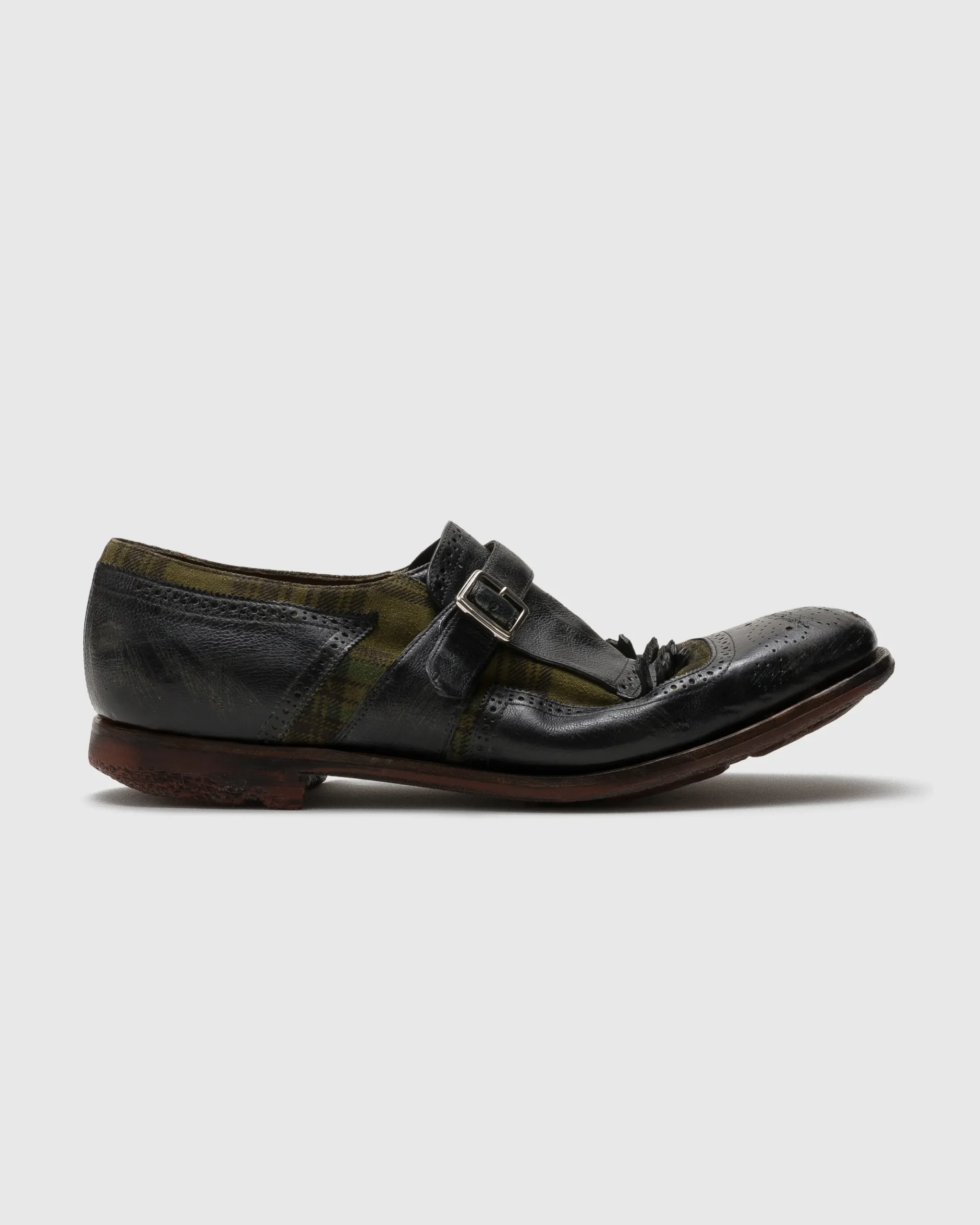 Shanghai - Antiqued Leather and Wool Monk Strap