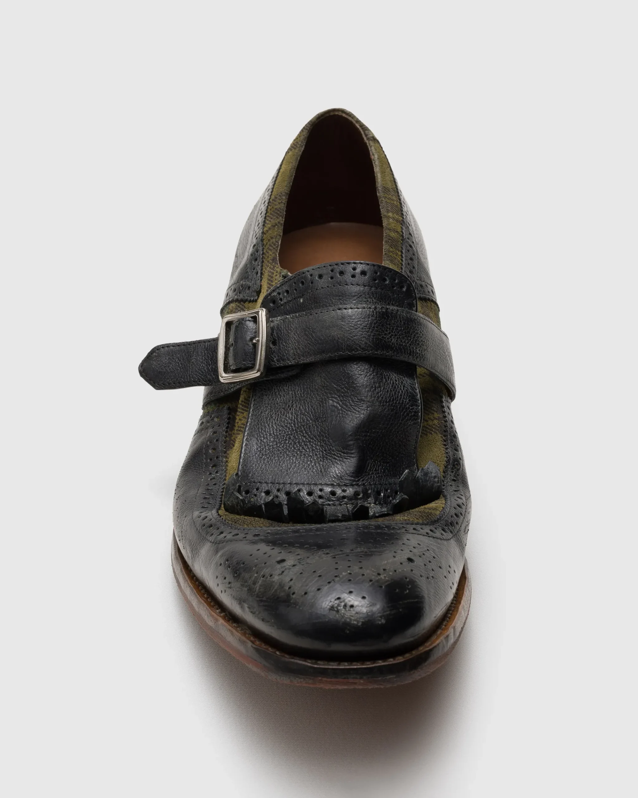 Shanghai - Antiqued Leather and Wool Monk Strap