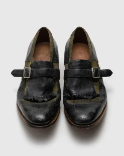 Shanghai - Antiqued Leather and Wool Monk Strap