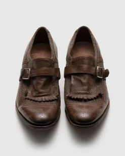 Shanghai - Antiqued Leather and Wool Monk Strap