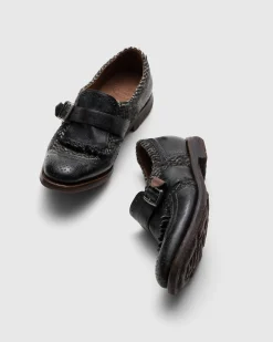 Shanghai W - Antiqued Leather and Wool Monk Strap