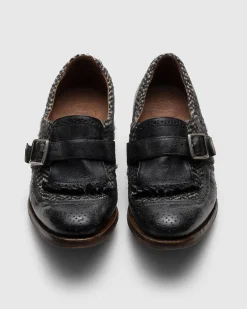 Shanghai W - Antiqued Leather and Wool Monk Strap