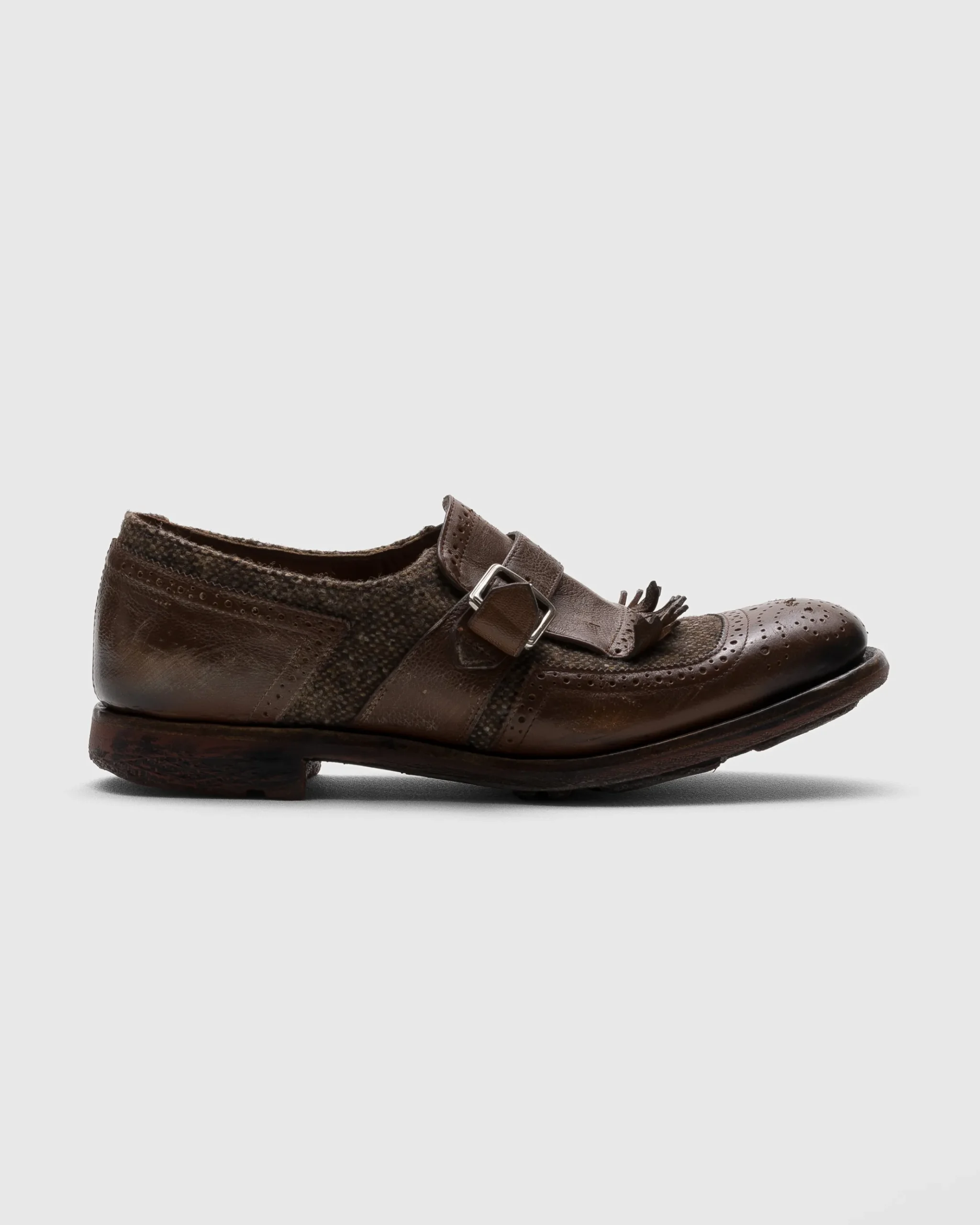 Shanghai W - Antiqued Leather and Wool Monk Strap