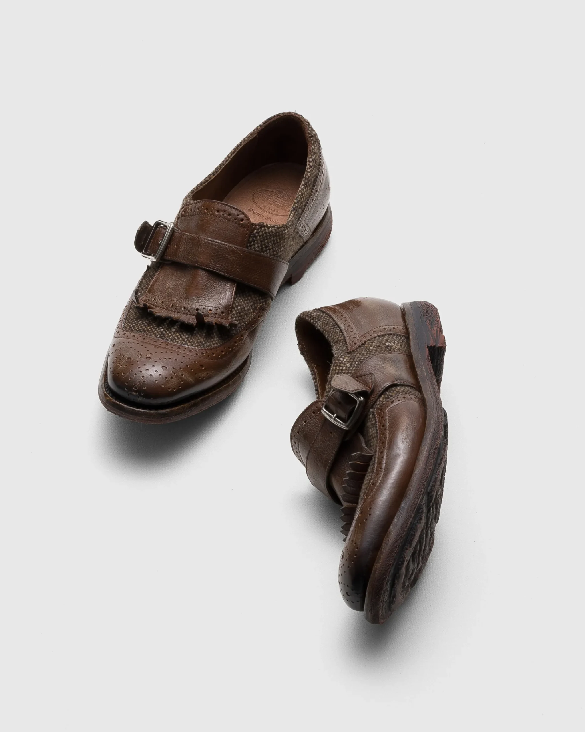 Shanghai W - Antiqued Leather and Wool Monk Strap