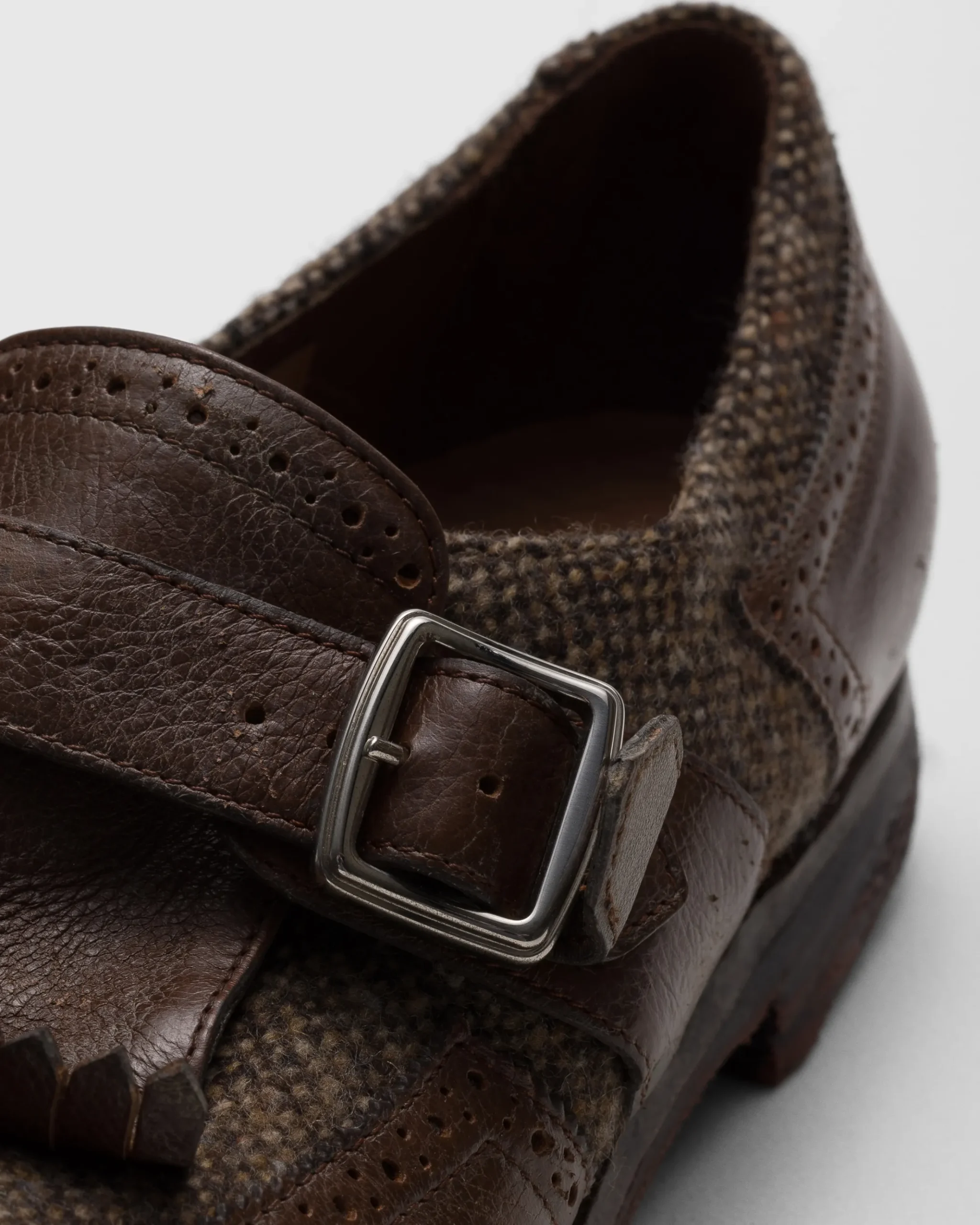 Shanghai W - Antiqued Leather and Wool Monk Strap