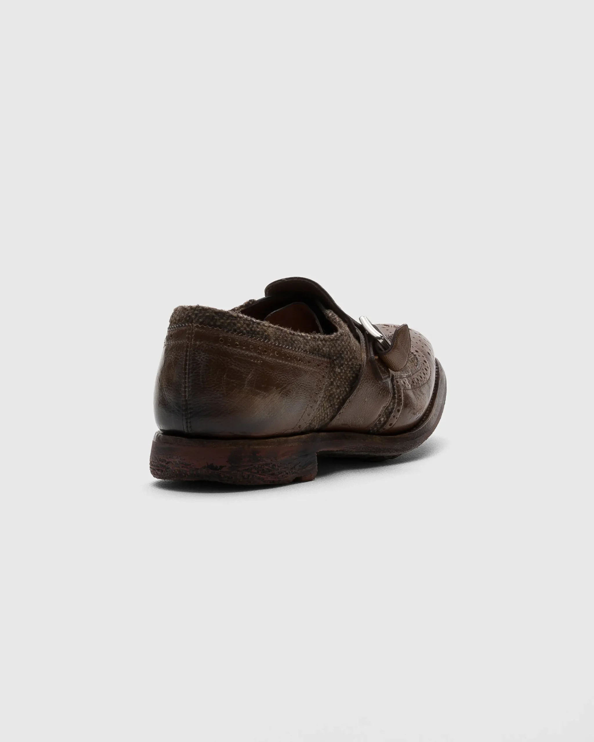 Shanghai W - Antiqued Leather and Wool Monk Strap