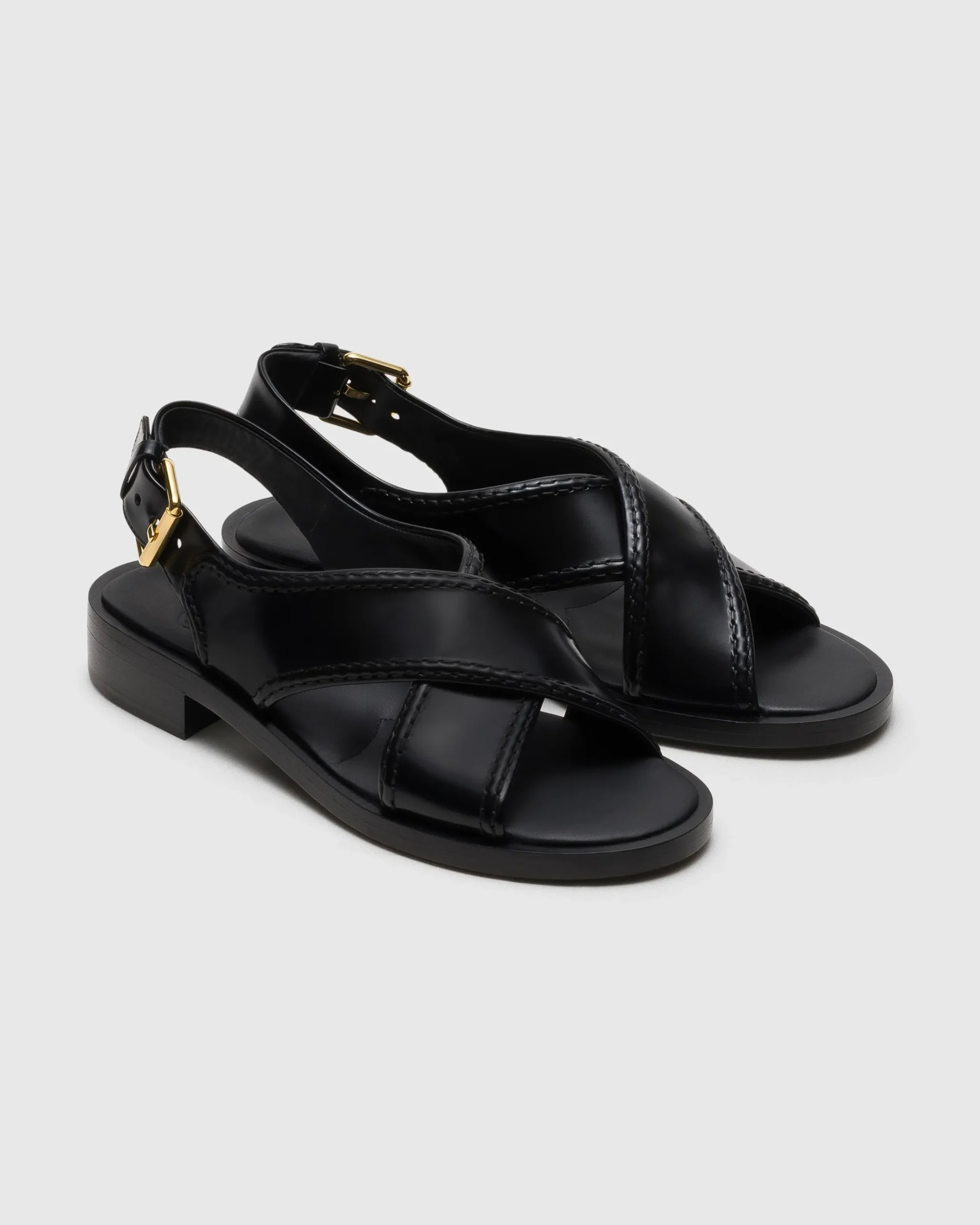 Sondra - Polished Fumé Leather Criss Cross Sandal