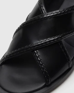 Sondra - Polished Fumé Leather Criss Cross Sandal