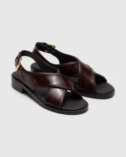 Sondra - Polished Fumé Leather Criss Cross Sandal