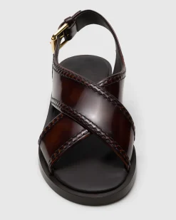 Sondra - Polished Fumé Leather Criss Cross Sandal